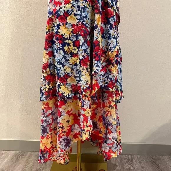 Lulus Ruby Red Floral Print Chiffon Maxi Dress XS Wedding Feminine Date Night - Picture 6 of 7